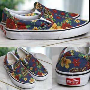 VANS Classic Slip-On Aloha Dress Blues Paisley RARE Floral Size 5.5 Men 7 Women